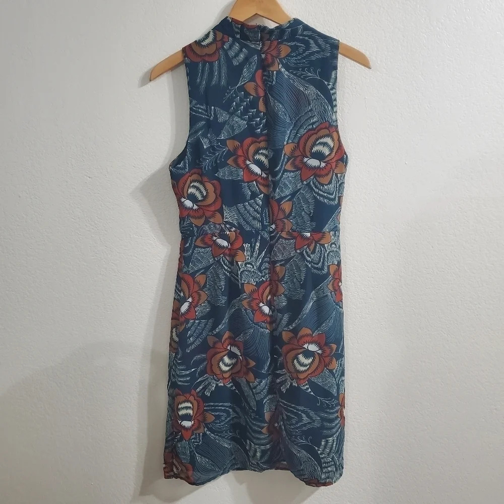 AAKAA Blue Sleeveless High Neck Floral Dress Size M - Picture 4 of 8
